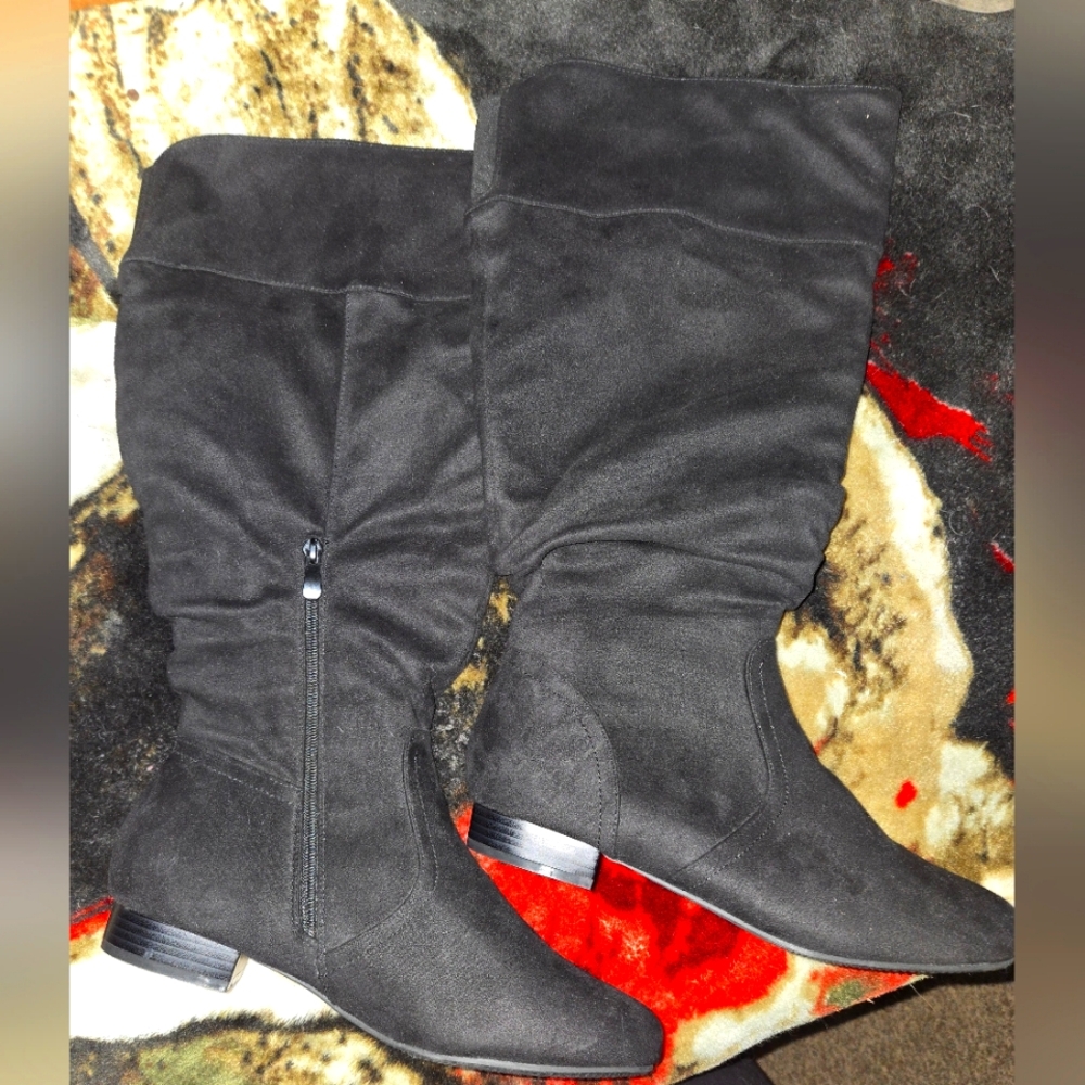 Black suede calf high boot